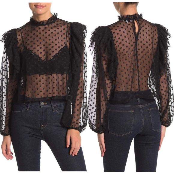 NSR Tops - NWT NSR Jenna Ruffle Trim Polka Dot Print Blouse